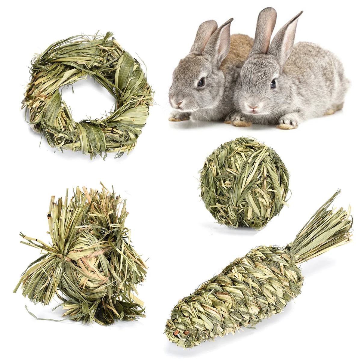Natural Woven Grass Chew Balls for Rabbits and Small Pets