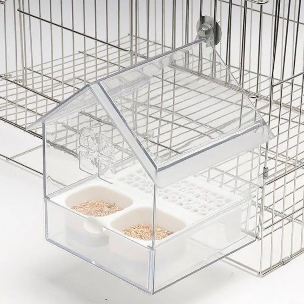 Hanging Parrot Feeder with Pull-Out Bath and Transparent Design