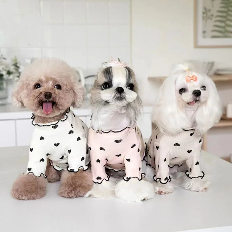 Cozy Heart Print Waffle Vest for Small Dogs