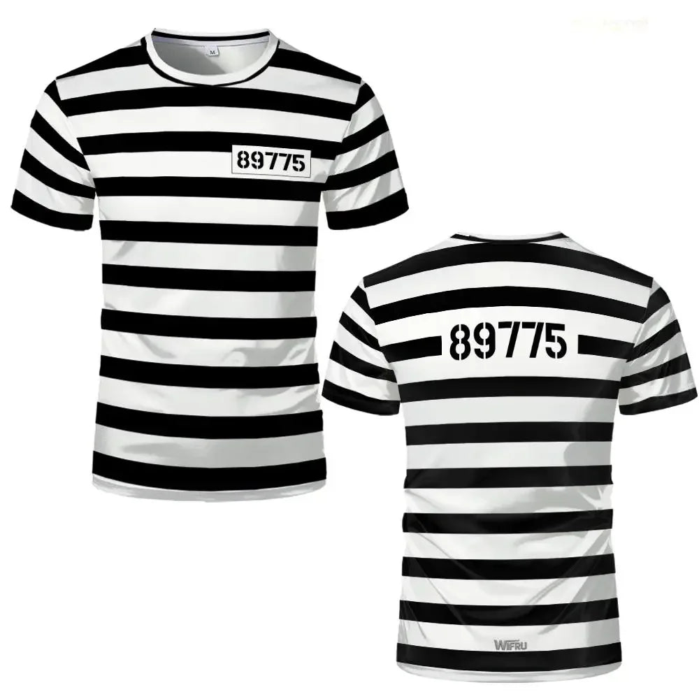 Classic Prisoner Striped T-Shirt for Halloween and Casual Wear