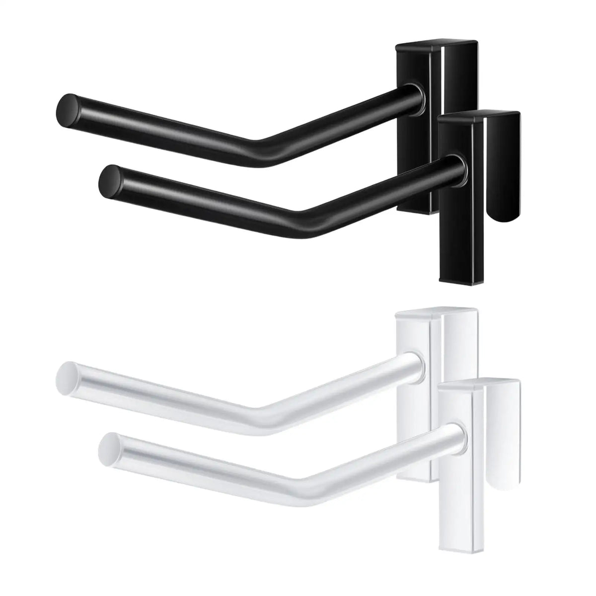 Silla de montar de dos piezas negra y blanca con barras curvas para montar en la pared