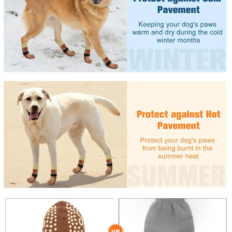 Anti-Slip Knitted Dog Socks with Adjustable Straps (4-Pack)