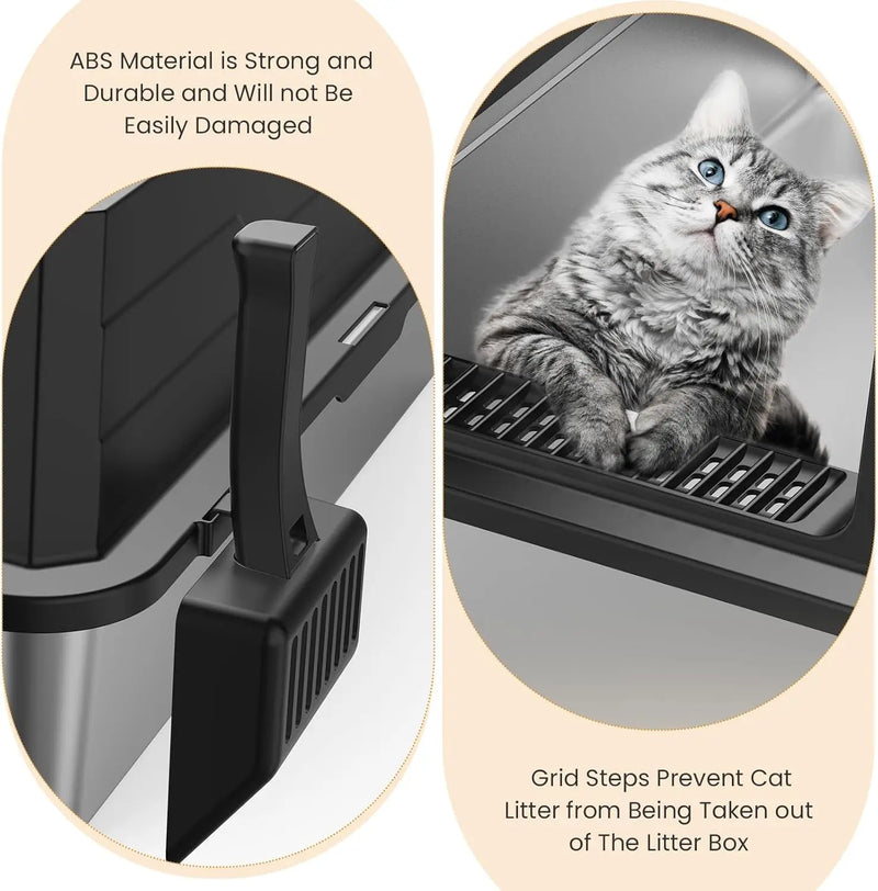 صندوق فضلات من الفولاذ المقاوم للصدأ مقاس XXXL بارتفاع عالٍ للقطط الكبيرة