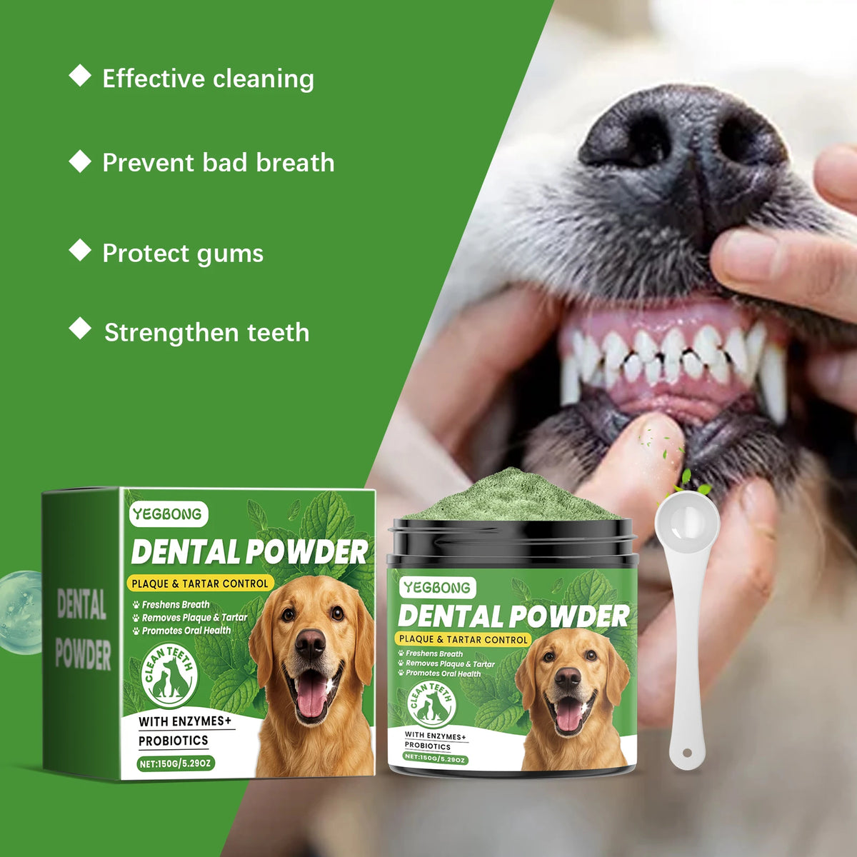 Pet Dental Powder for Dogs – Enzymes & Probiotics for Plaque, Tartar & Fresh Breath
