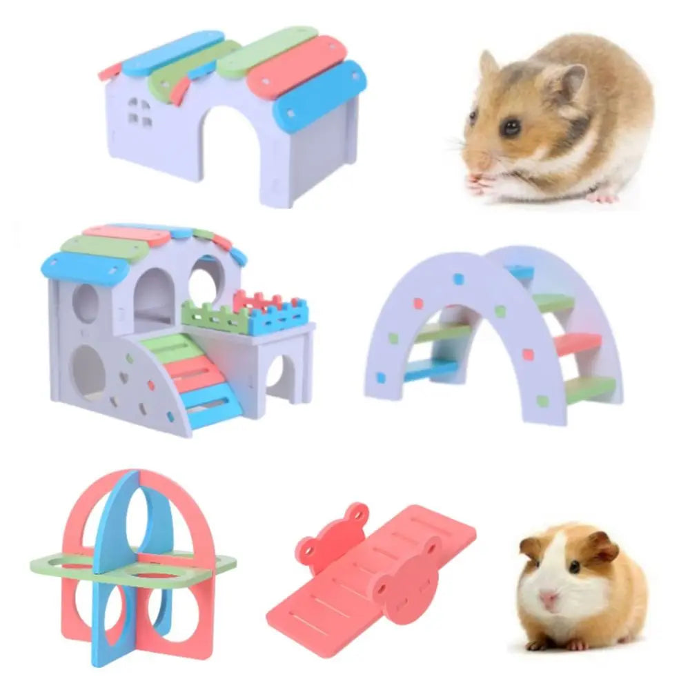 Rainbow Staircase Wooden Hamster House with DIY Assembly Kit