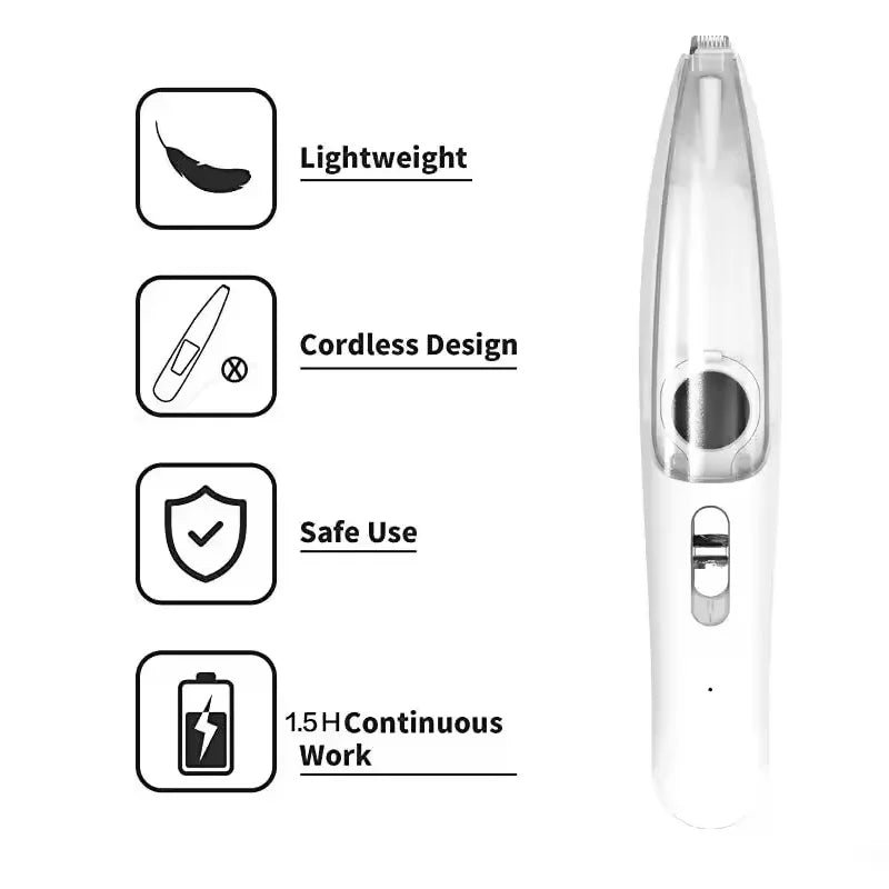 Weißer 2-in-1 Haarscherer und Trimmer für Haustiere mit leichtem Design, kabelloser Funktion und sicherer Nutzung