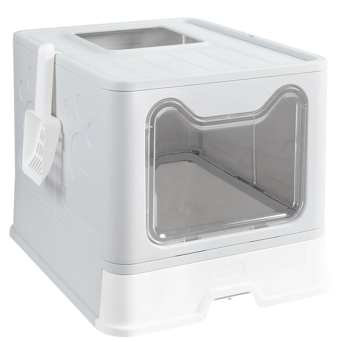 Foldable Cat Litter Box with Front Entry, Top Exit, and Drawer Tray