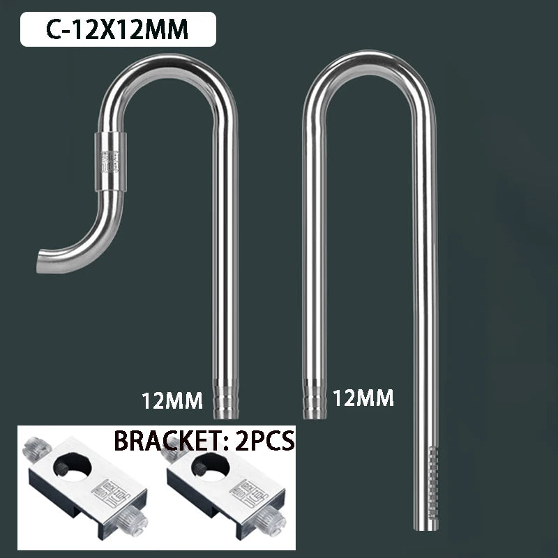 Stainless steel aquarium filter tube with oil skimmer and two mounting brackets