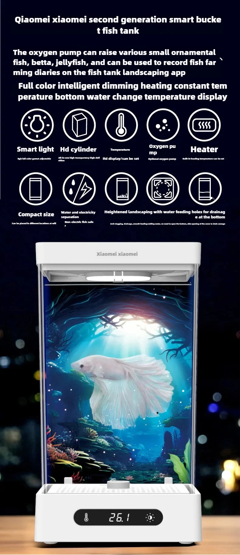 Aquarium de Bureau Compact 2L pour Poisson Betta