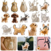 A collection of dog hair keepsakes pendants and charms for keychains, featuring various breeds and colors.