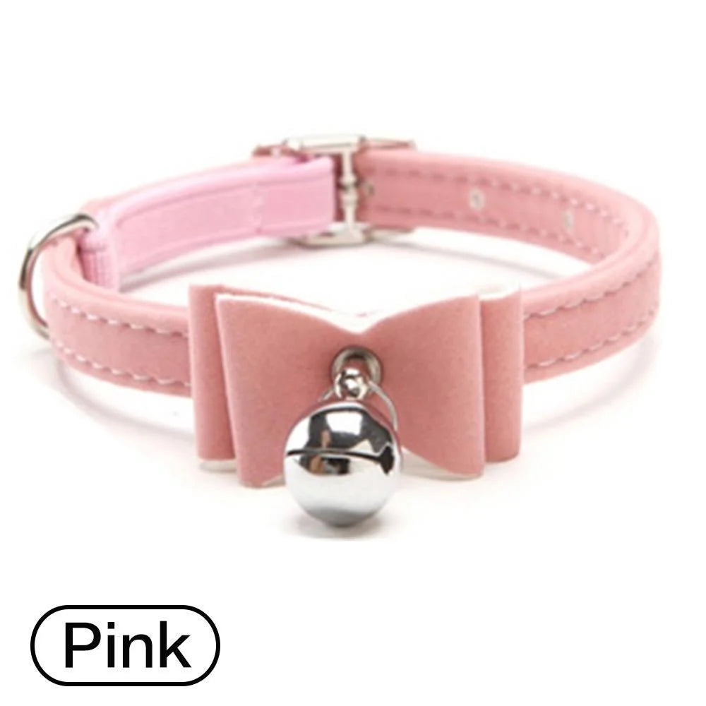 Velvet Bow Tie Pet Collar with Bell for Cats and Small Dogs