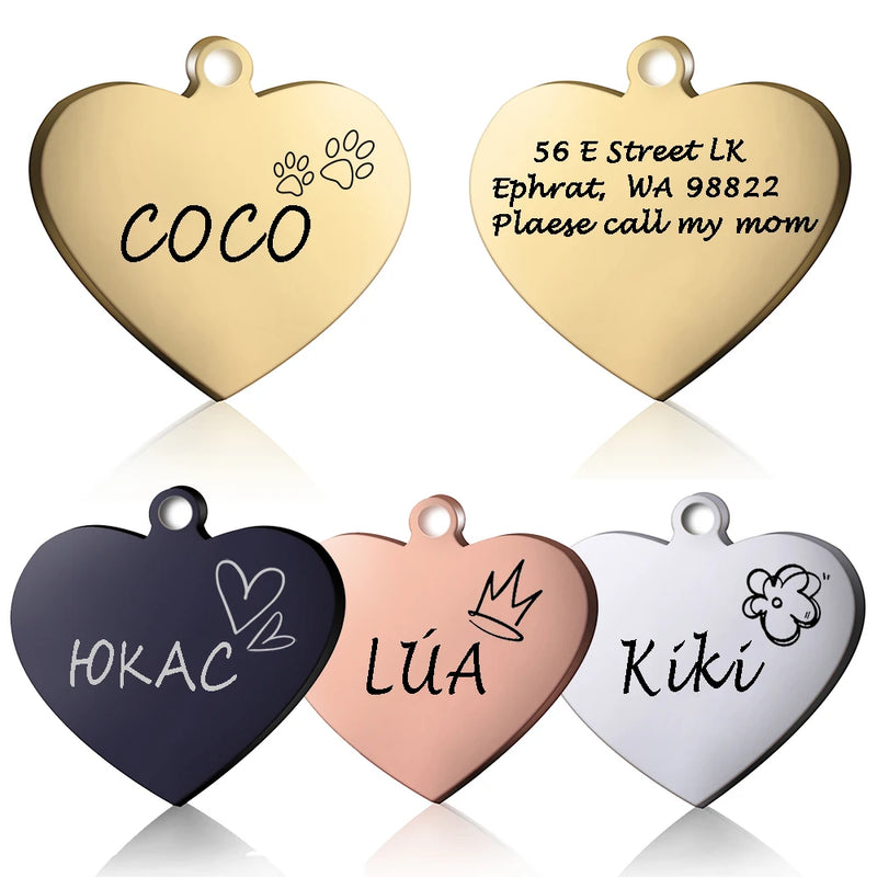 Personalized Pet ID Tag for Collar - Engraved Heart Tag