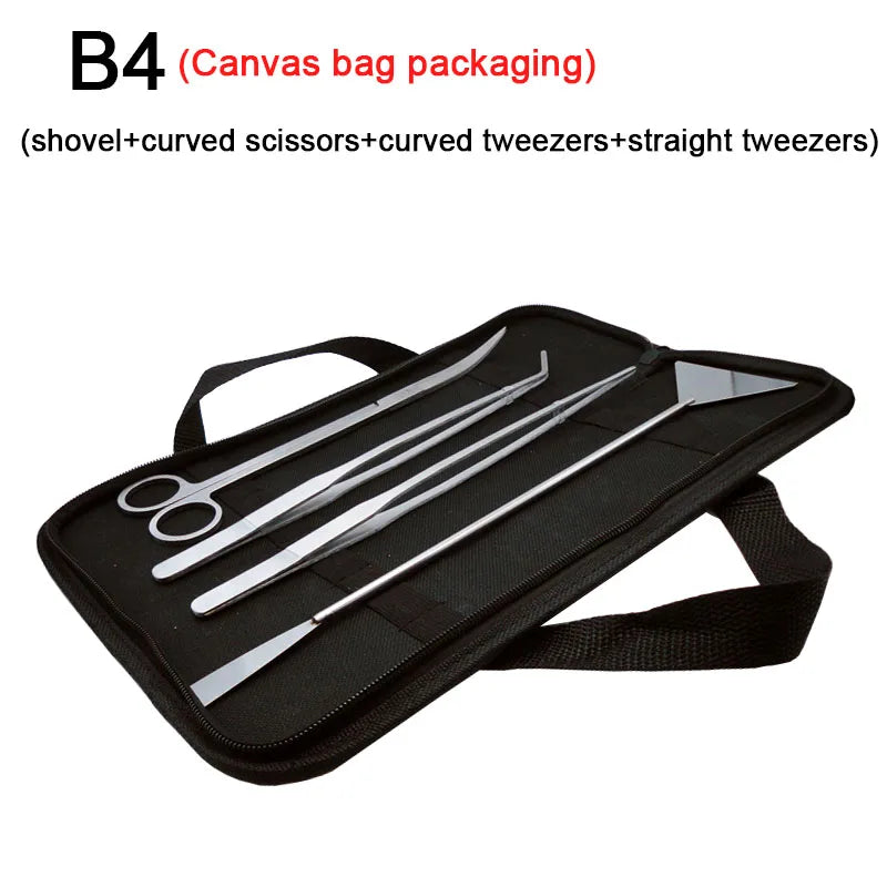Stainless Steel Aquarium Tool Set with Scissors, Tweezers, and Shovel