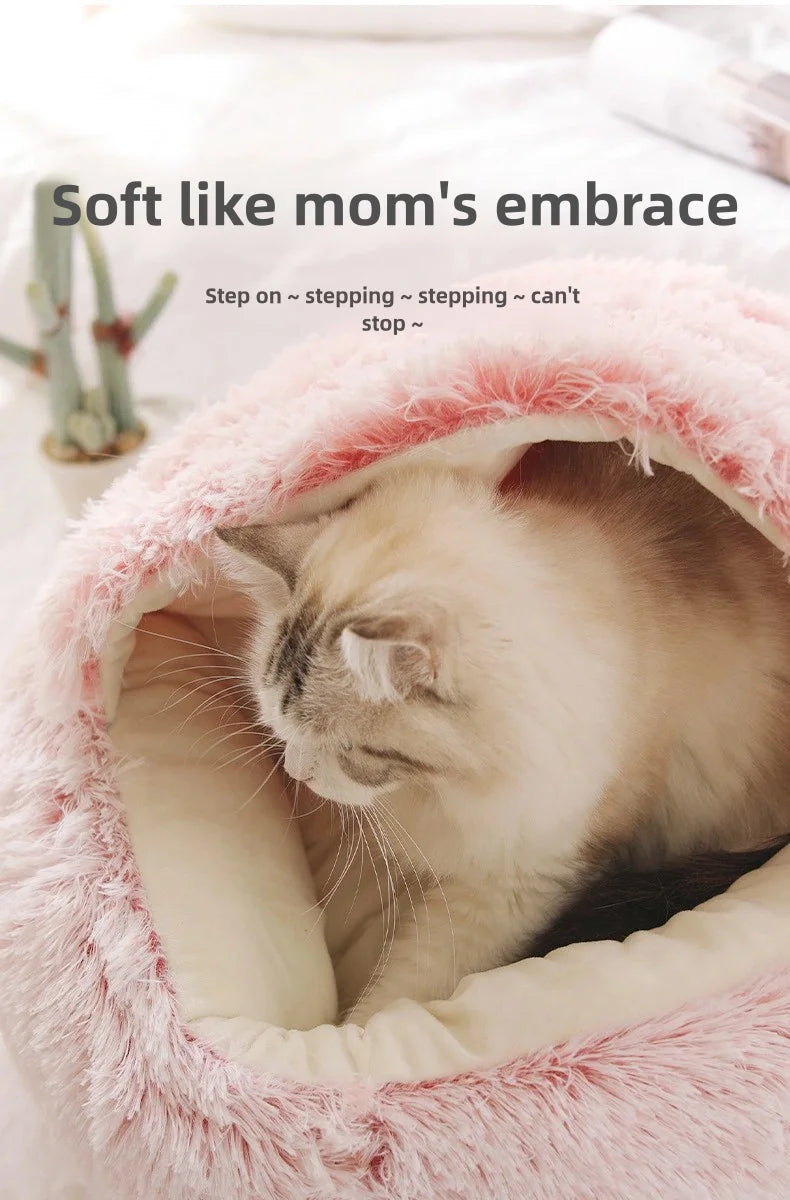 Lit Semi-Ouvert en Peluche pour Chats et Chiens
