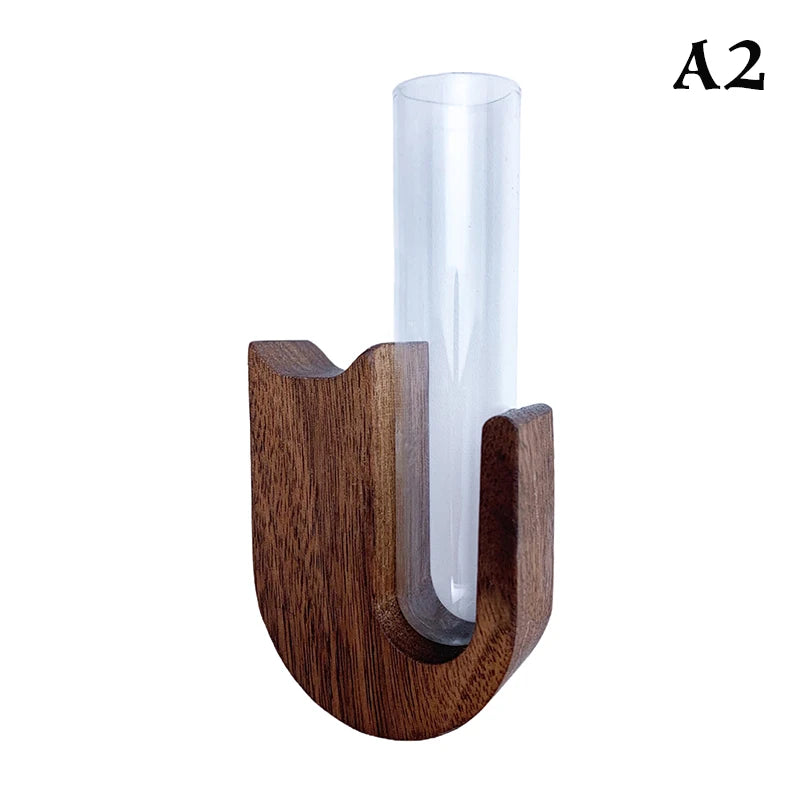 Holziges Tier-Schnurrhaarkollektor-Vase mit klarem Glasröhrchen für Heimdeko.