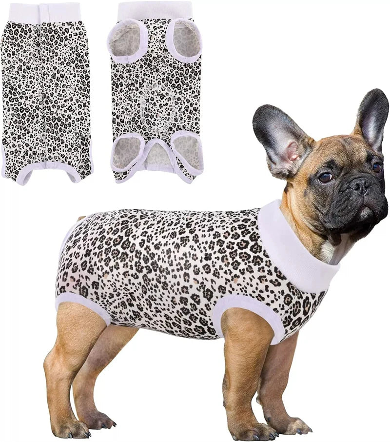 Striped Cotton Dog Recovery Suit for Post-Surgery Protection