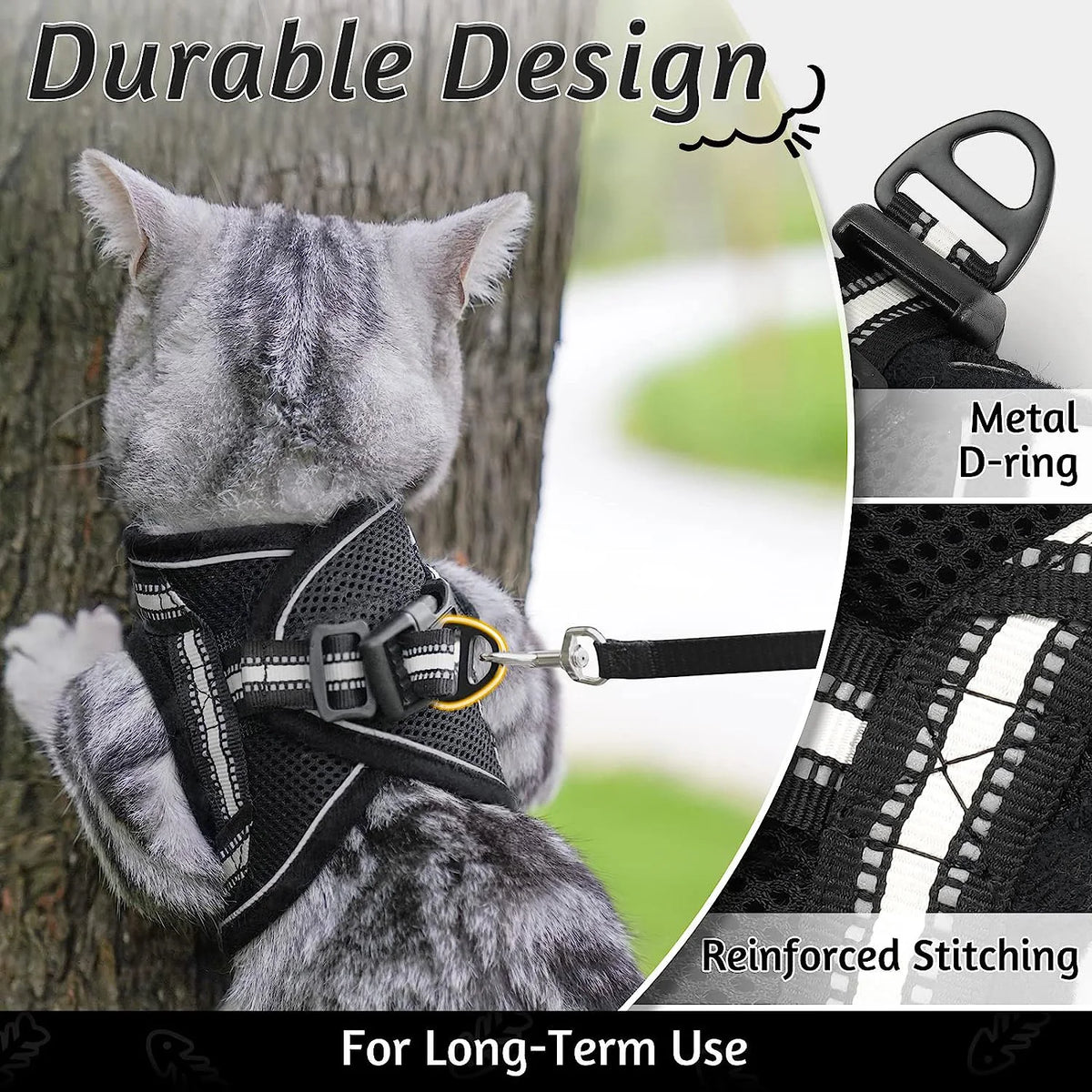 Escape-Proof Cat Harness and Leash Set with Reflective Strips