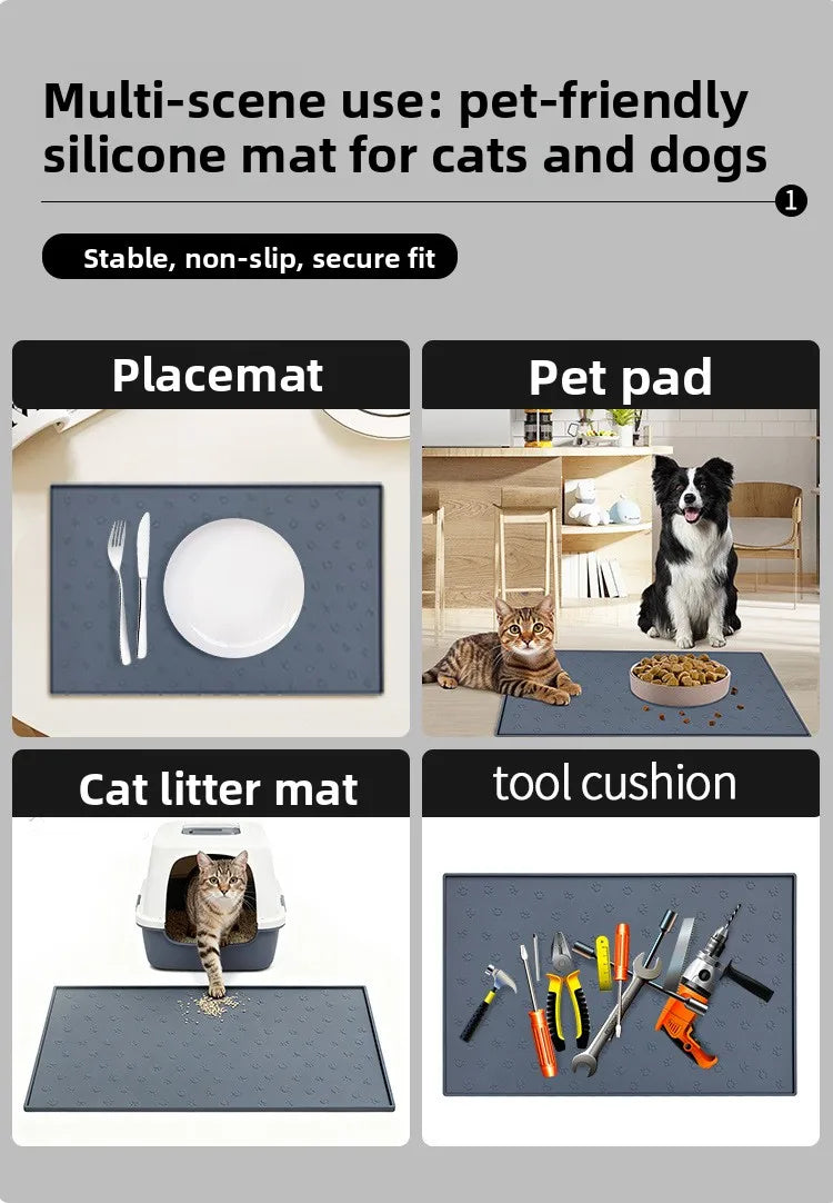 A set of multi-scene silicone mats for pets and tools, including a placemat, pet pad, litter mat, and tool cushion.