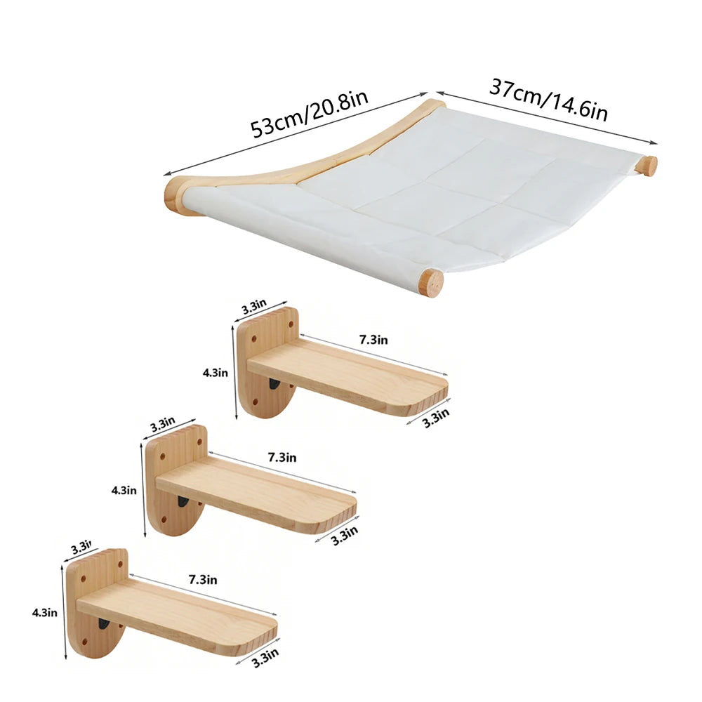 Wall-Mounted Cat Hammock Set with Climbing Shelves and Sisal Scratching Posts