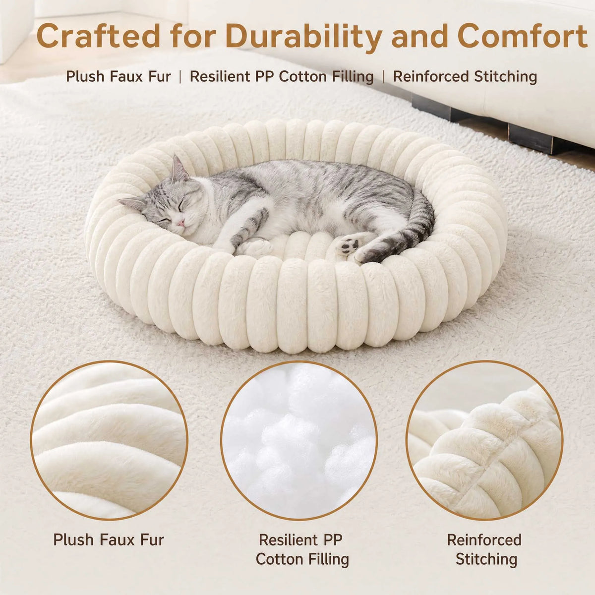 Round Donut Cat Bed - Ultra Soft Plush Pet Nest for Small Dogs and Cats