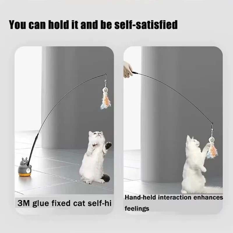 360° Rotating Feather Cat Teaser Wand with Bell