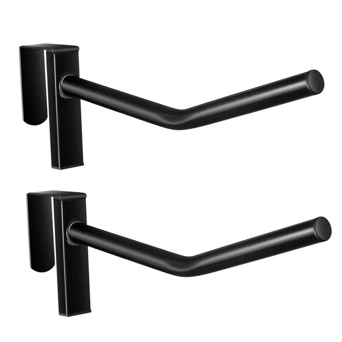 Dos soportes para silla de montar de pared, con barra horizontal y placa de montaje.