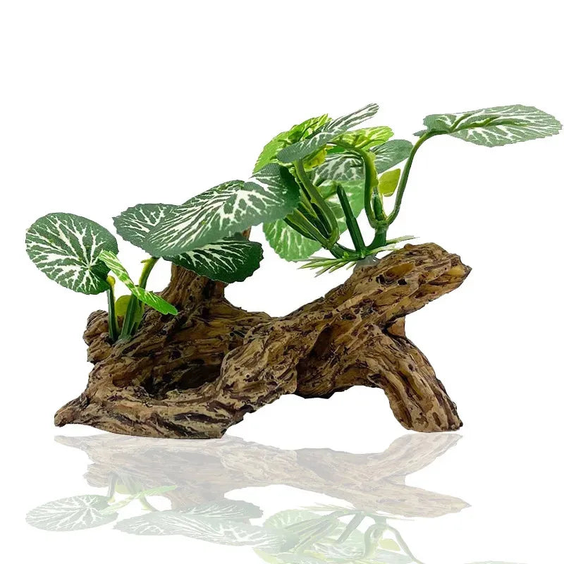 Realistic plastic plants with secure bases for aquarium landscaping.