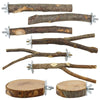 Eight pieces of natural wood branches used as a parrot perch stand for bird play and exercise