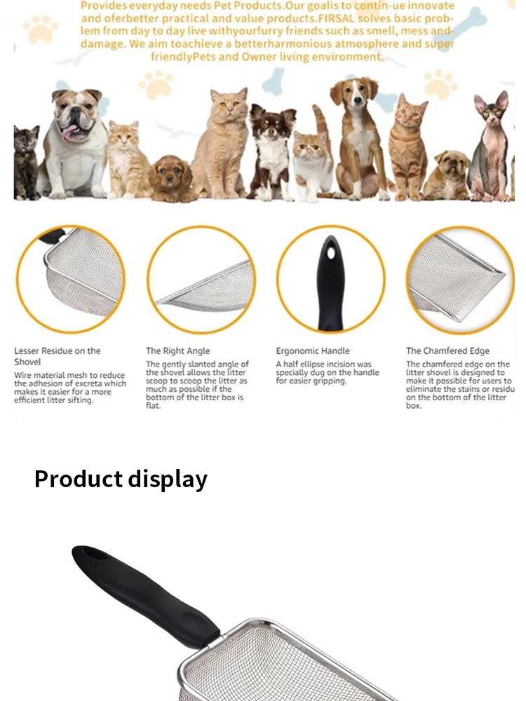 Pala de Arena para Gatos con Malla Fina de Acero Inoxidable