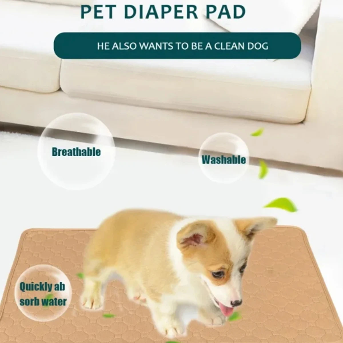 Reusable Washable Dog Pee Pad - Waterproof Absorbent Training Mat
