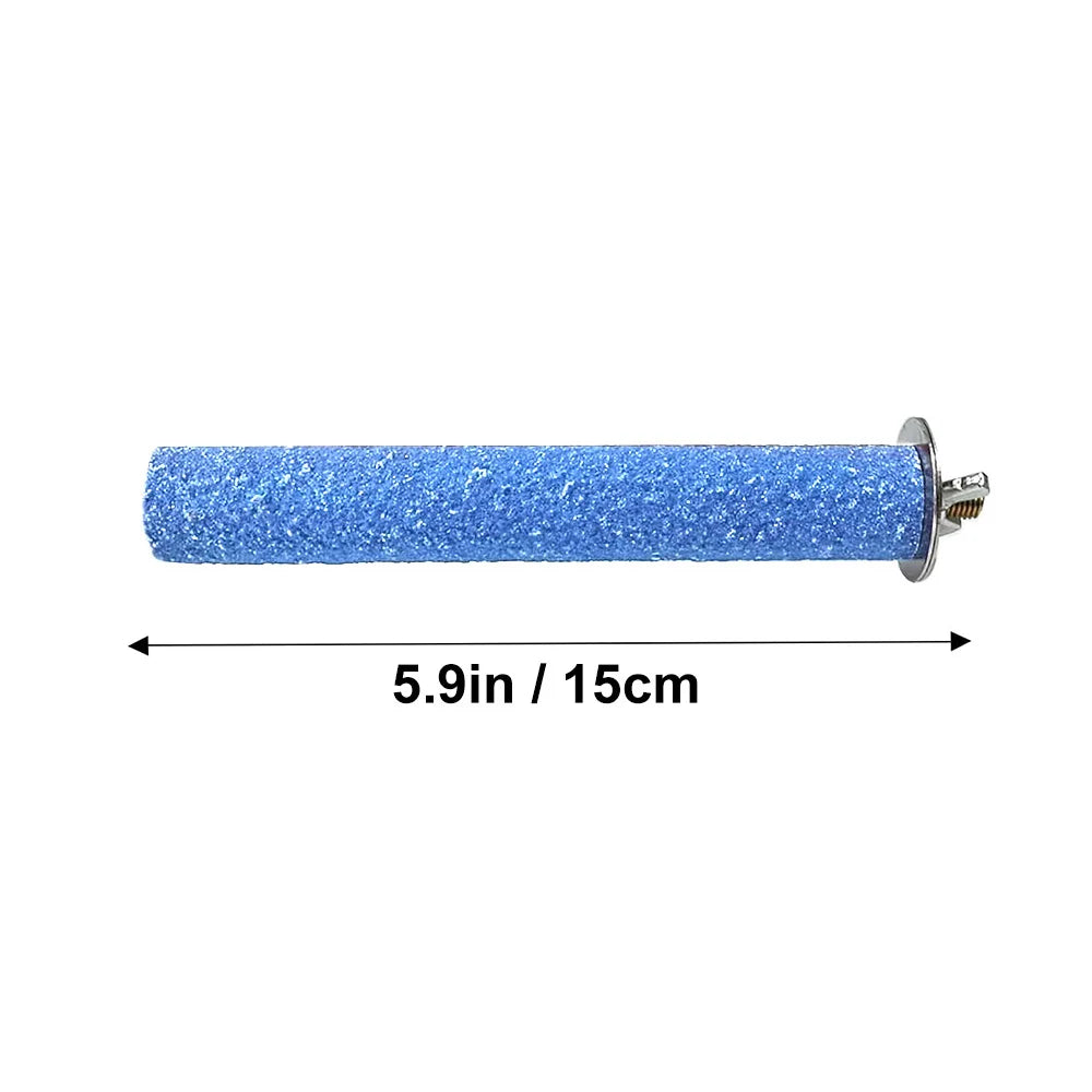 Blauer glitzernder Naturholz-Stand für Papageien und Vögel, 15 cm lang.