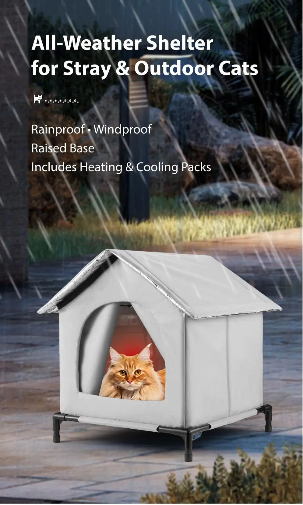 All-Season Waterproof Foldable Cat House with Cooling & Warming Features