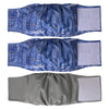 Three washable blue denim dog belly bands for male dogs with white absorbent pads