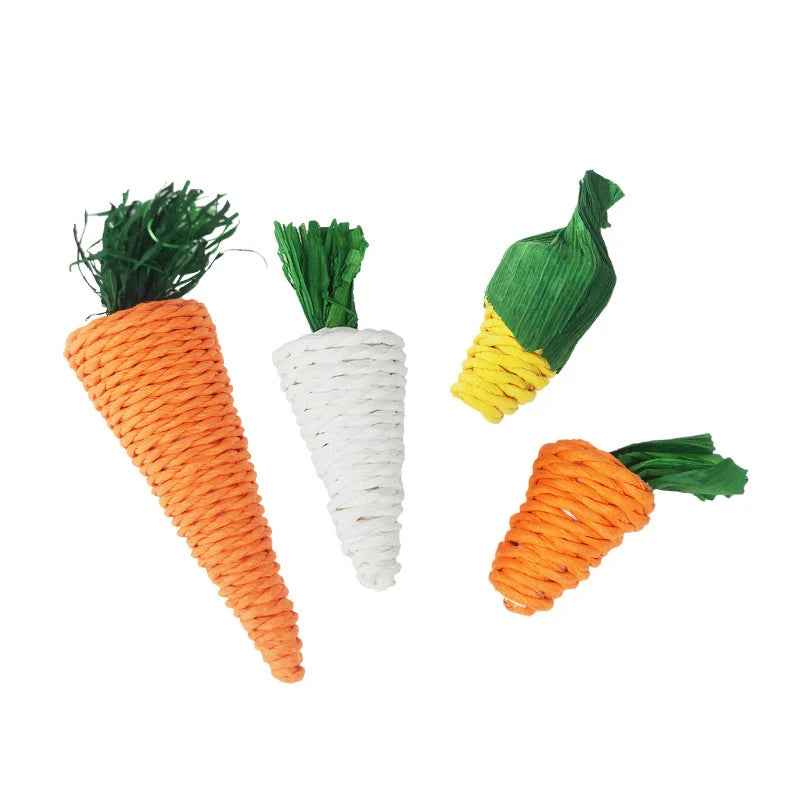 Natural Corn Husk Chew Toys for Small Pets – Carrot, Radish & Woven Ball Set