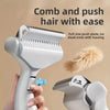 A hand is using a white grooming brush to comb and push hair with ease.