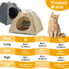 A set of beige pet tents for cats and small dogs shown with size options and weight recommendations.