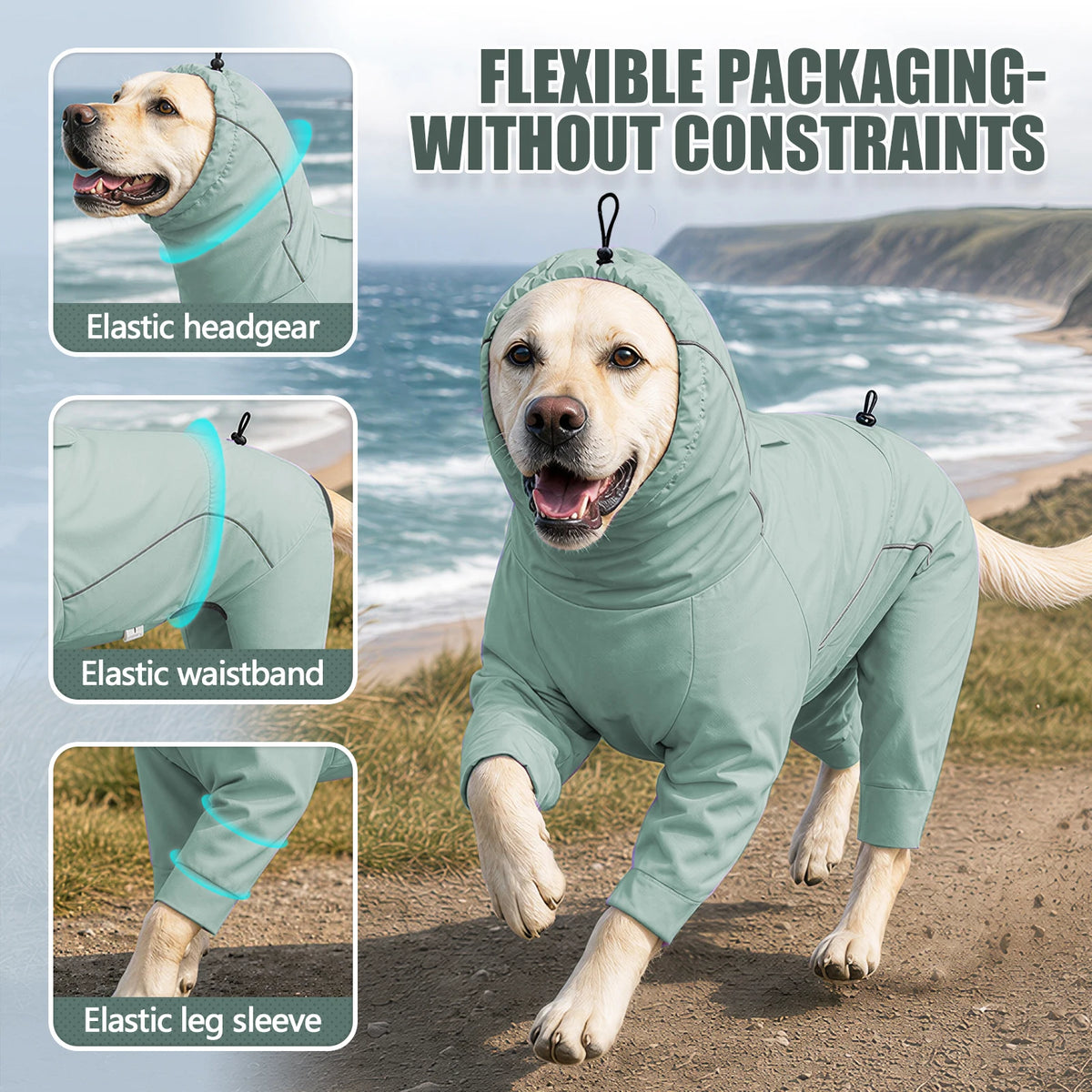 Waterproof Dog Raincoat with Reflective Stripe and Hood