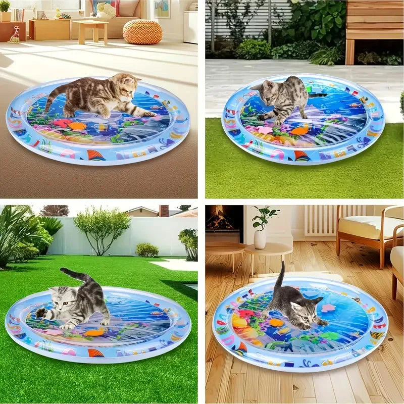 Ocean-Themed Cat Water Play Mat for Interactive Fun