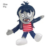 A dark blue Gargantuar plush toy with large eyes and a striped red shirt.
