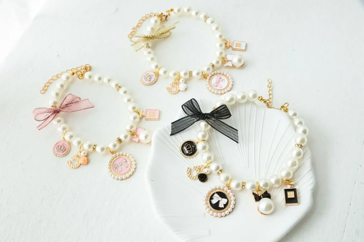 Pearl Bow Rhinestone Pet Collar for Small Dogs and Cats