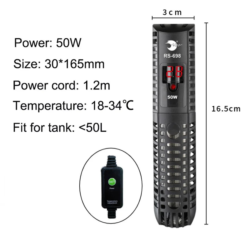 Schwarzer digitaler Tauchbeckenheizer Modell RS-698 mit Stromkabel