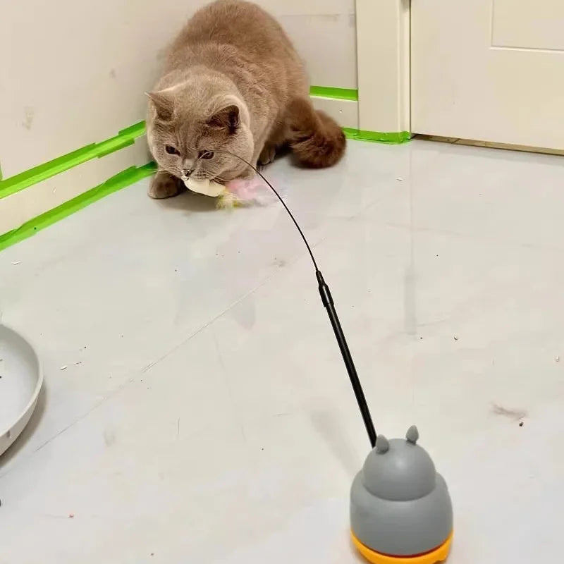 360° Rotating Feather Cat Teaser Wand with Bell