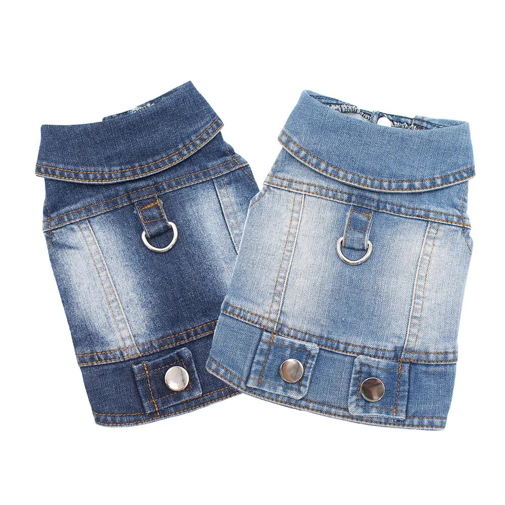 Classic Denim Dog Jacket with Harness and Leash Ring