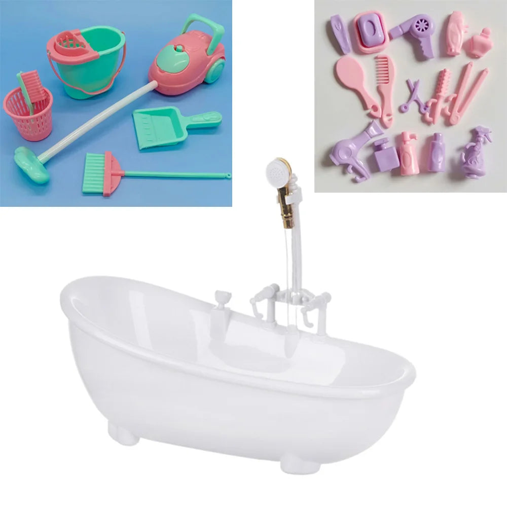 Miniature Bathroom Playset with Bathtub for Fashion Dolls