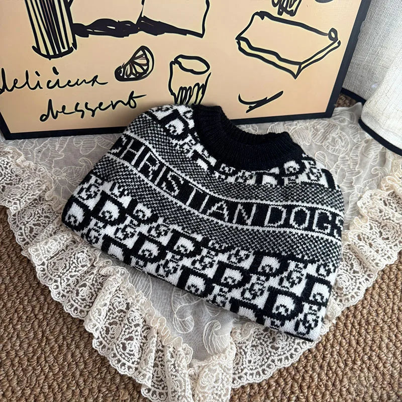Knitted Cotton Dog Sweater with Letter Pattern