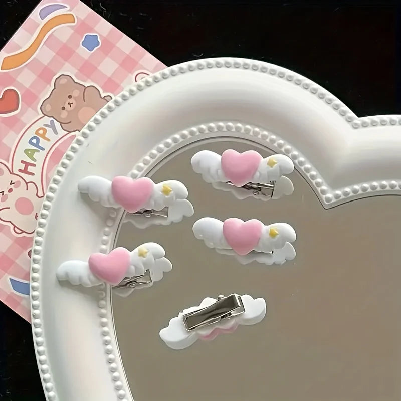 Heart-Shaped Mini Wing Pet Hair Clips - Set of 4