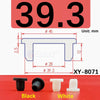 Black and white silicone rubber hole plugs shown with dimensions for sealing