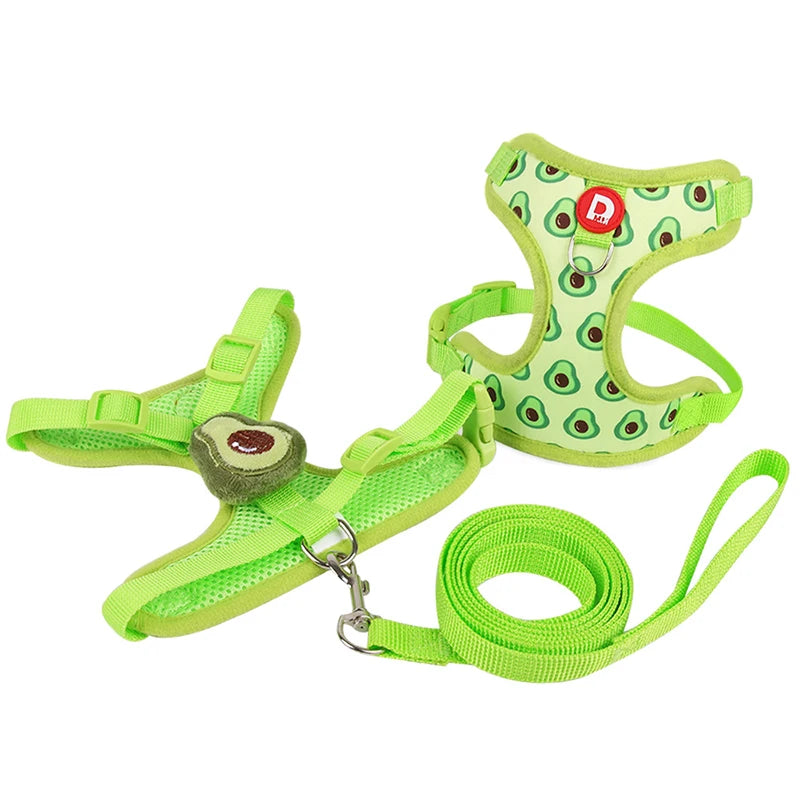 Strawberry Print Dog Harness and Leash Set