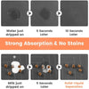 Demonstration of the waterproof absorbent pet feeding mat showing strong absorption and no stains after dripping water or mil