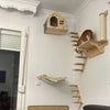 Wall-Mounted Wooden Cat Climbing Set with Sisal Scratching Post and Hammock